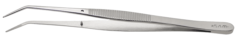 Précelle coudée avec guide ongles acryliques inox 15,5cm